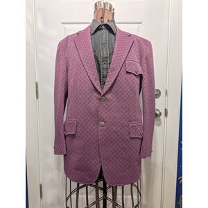 Men’s Vintage 60s Bespoke Hong Kong Blazer 46R Purple Jacquard Sport Coat Mod